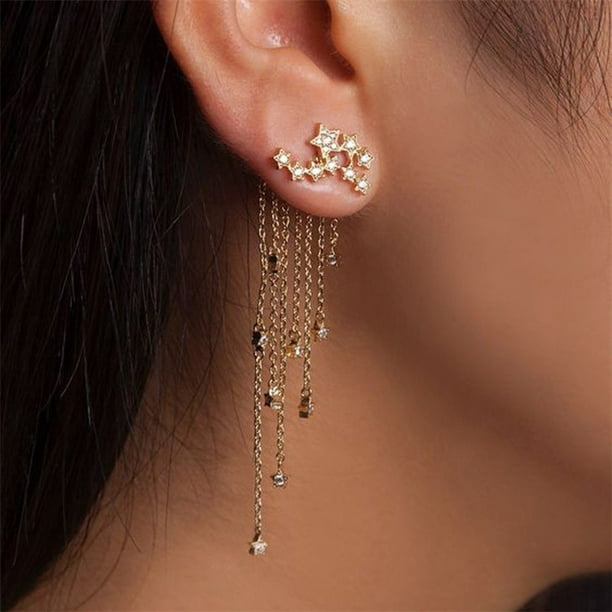 Hot Women Simple Geometry Tassel Long Hook Elegant Dangle Chain Earring Ear Stud